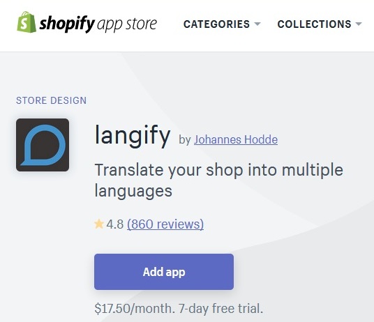 ネットショップ作成サービス Shopify 　多言語化アプリlangify