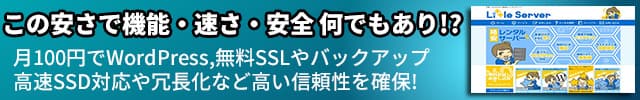 レンタルサーバー リトルサーバーは、この安さで機能・速さ・安全 何でもあり!?　月100円でWordPress,無料SSLやバックアップ
高速SSD対応や冗長化など高い信頼性を確保