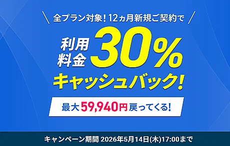 30%キャッシュバックキャンペーン