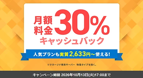 エックスサーバービジネス 月額料金30%キャッシュバックキャンペーン