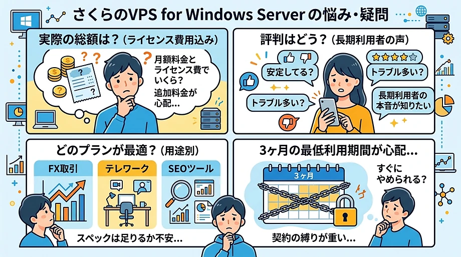 「さくらのVPS for Windows Server」の契約前の悩みや問題とは？