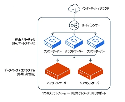 クラウドサーバーとベアメタル合わせた構成イメージ