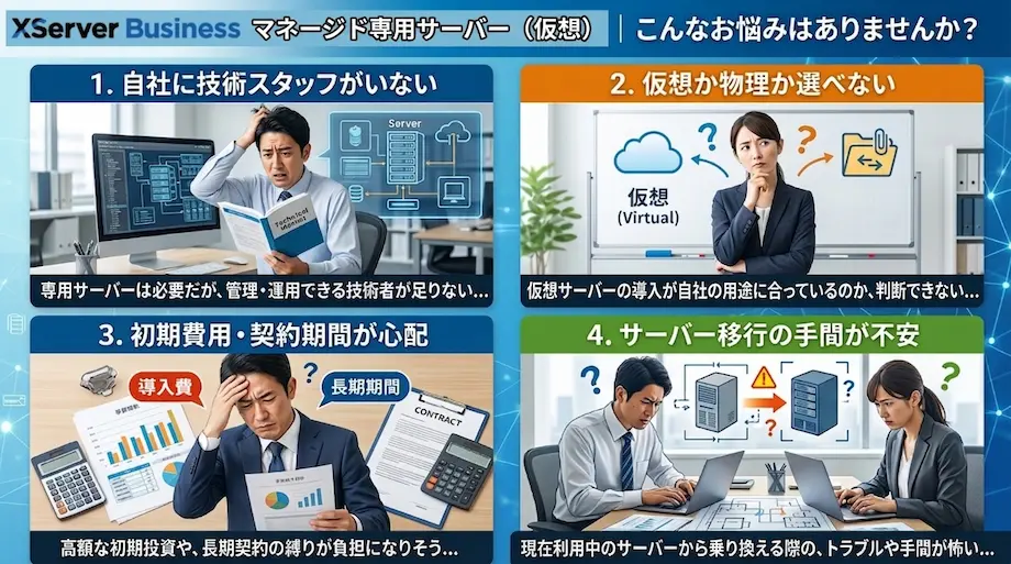 「エックスサーバービジネス」のマネージド専用サーバー（仮想タイプ）契約前の問題・悩みとは？